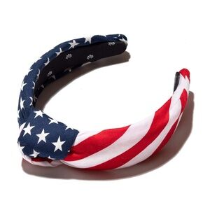 Lele Sadoughi “Americana” knotted Stars and Stripes flag fabric headband
